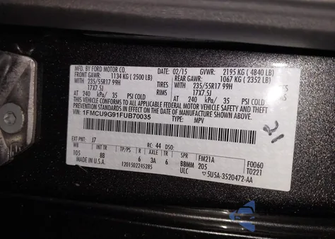2015 Ford Escape Se z USA, uszkodzony, nr VIN 1FMCU9G91FUB70035
